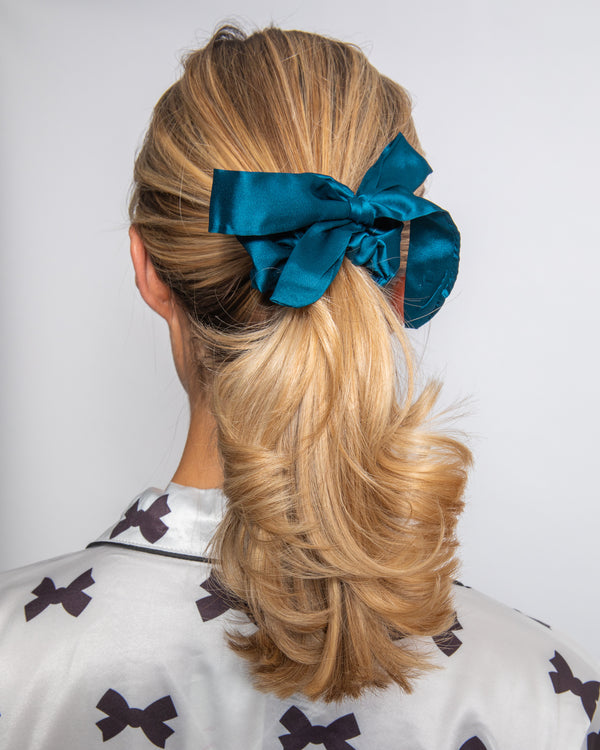 Dark Turquoise Satin Scrunchie with Removable Bow