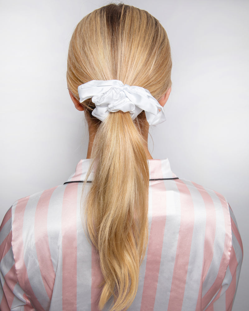 White Satin Scrunchie with Removable Bow